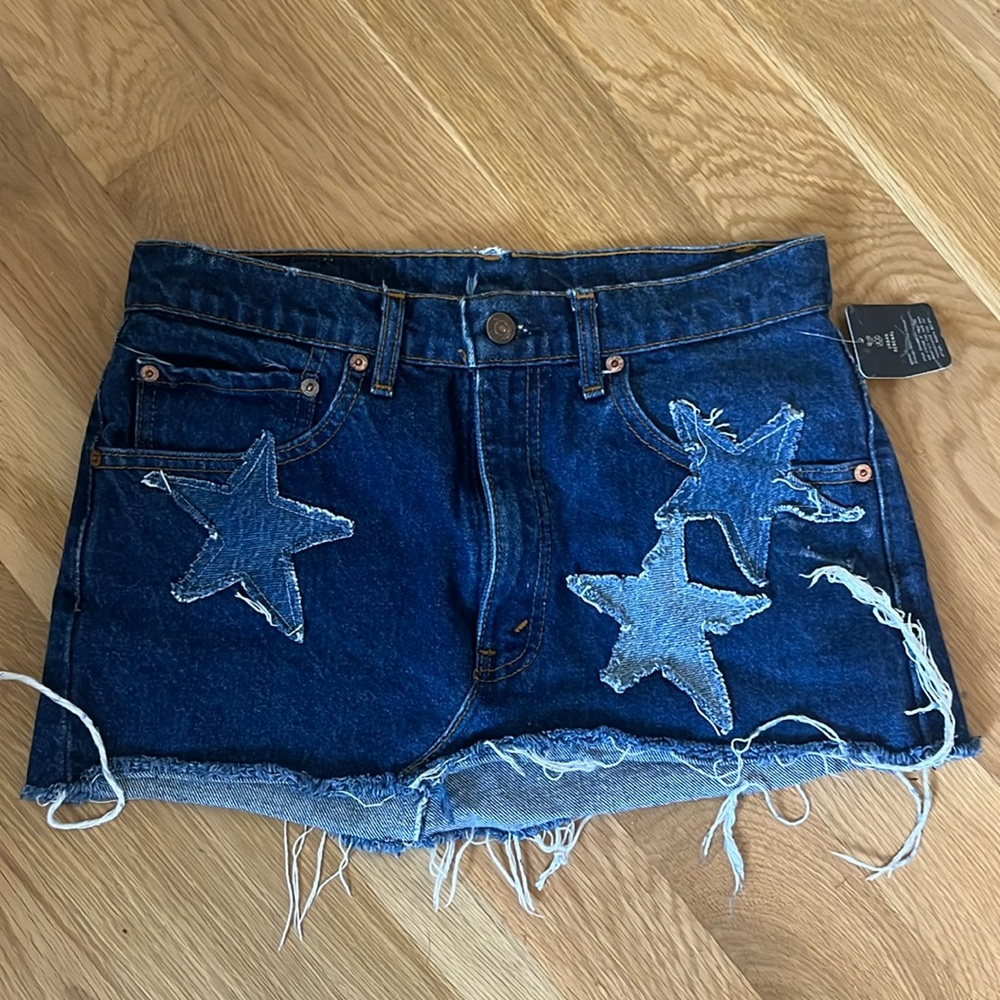 STAR PATCHWORK MINI DENIM SKIRT TRENDY